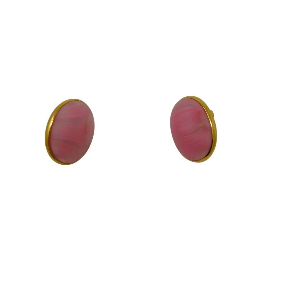 Vintage Napier Pink Cabochon Clip-On Earrings | 1980s Gold-Tone Statement